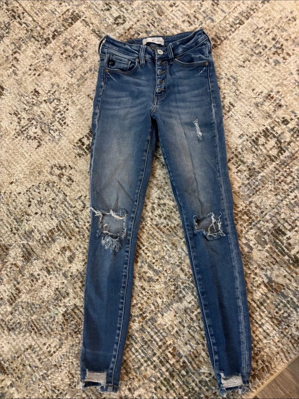 KanCan Women's Skinny Ripped Button-Fly Jeans - Dark Blue